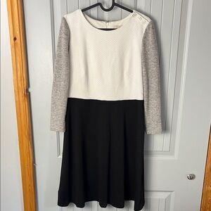 Anne Taylor Loft Black and White Dress with Gray Sleeves